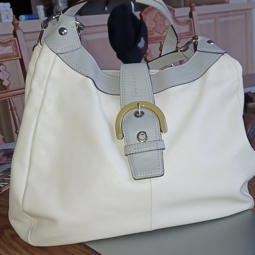 Coach Soho ‘Lynn’ Shoulder Bag, Ivory & Gray, 14”x13”x4”